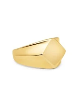 Nialaya Men's Squared Stainless Steel Ring With Gold Plating