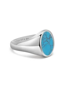 Nialaya Men's Sterling Silver Oval Signet Ring With Turquoise
