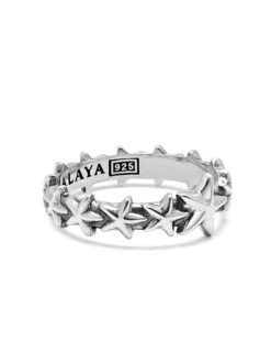 Nialaya Men's Sterling Silver Star Band Ring