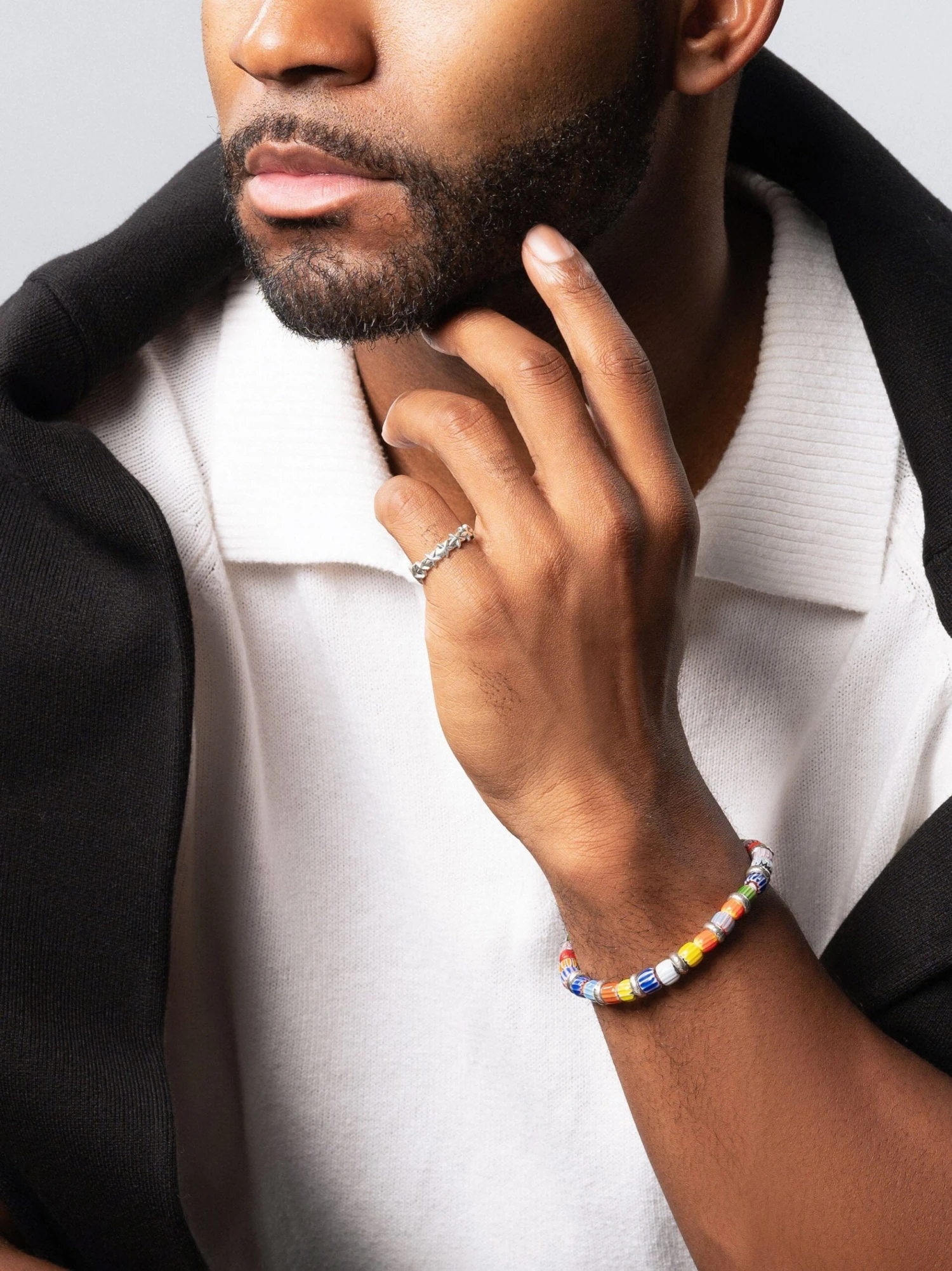 Nialaya Men's Sterling Silver Star Band Ring 4 Nialaya Men's Sterling Silver Star Band Ring - Image 4