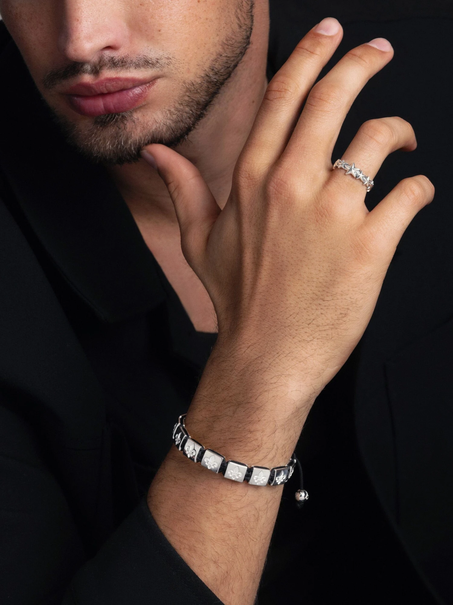 Nialaya Men's Sterling Silver Star Band Ring 2 Nialaya Men's Sterling Silver Star Band Ring - Image 2