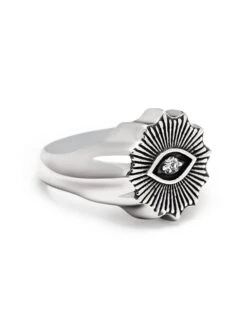 Nialaya Men's Vintage Evil Eye Ring With Clear Crystal