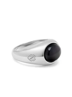 Nialaya Silver Oval Signet Ring With Black Onyx