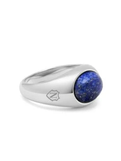 Nialaya Silver Oval Signet Ring With Blue Lapis