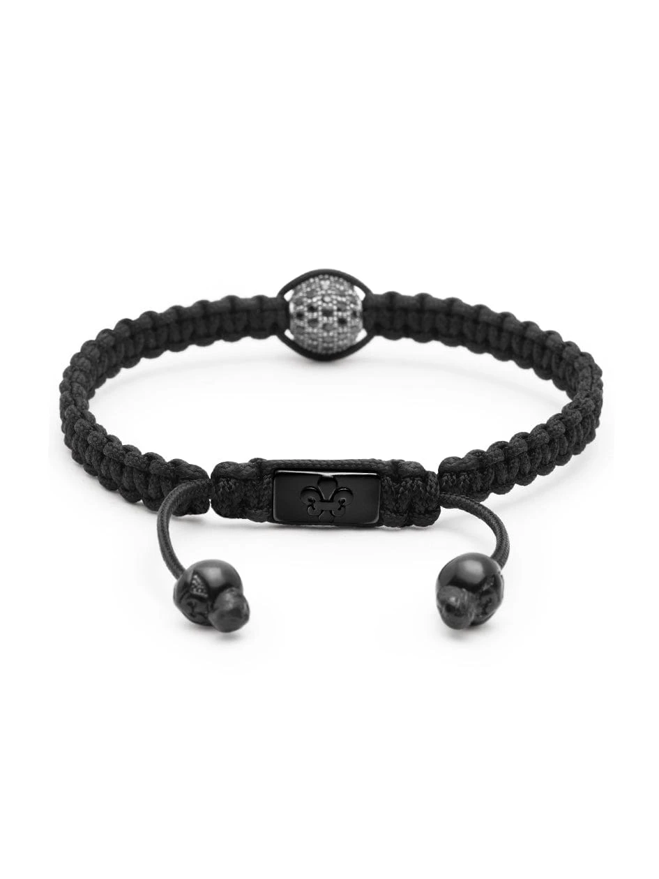 Nialaya Men's Black String Bracelet With Black CZ Bead 4 Nialaya Men's Black String Bracelet With Black CZ Bead - Image 4