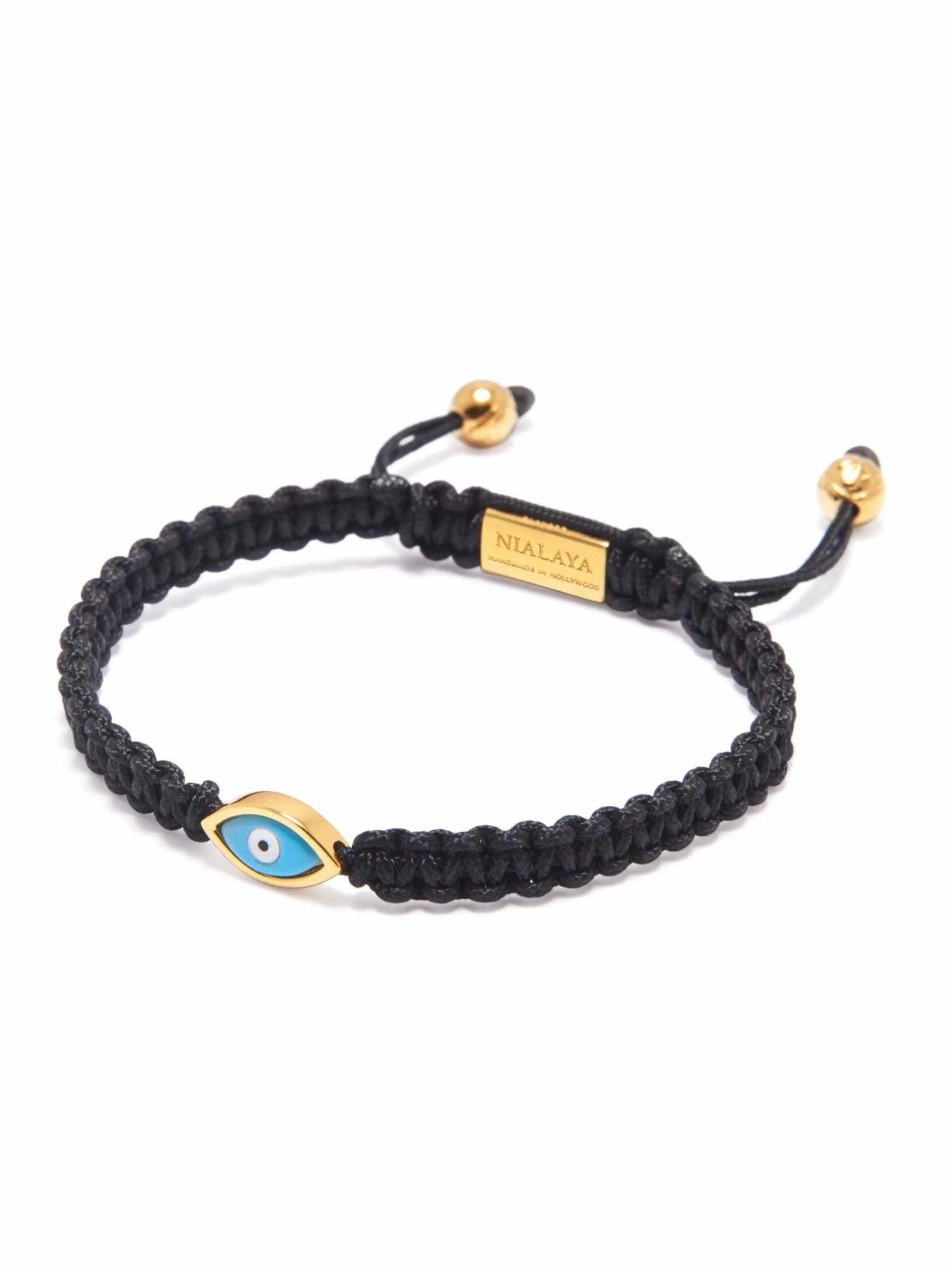 Nialaya Men's Black String Bracelet With Gold Evil Eye 3 Nialaya Men's Black String Bracelet With Gold Evil Eye - Image 3