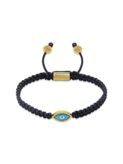 Nialaya Men's Black String Bracelet With Gold Evil Eye