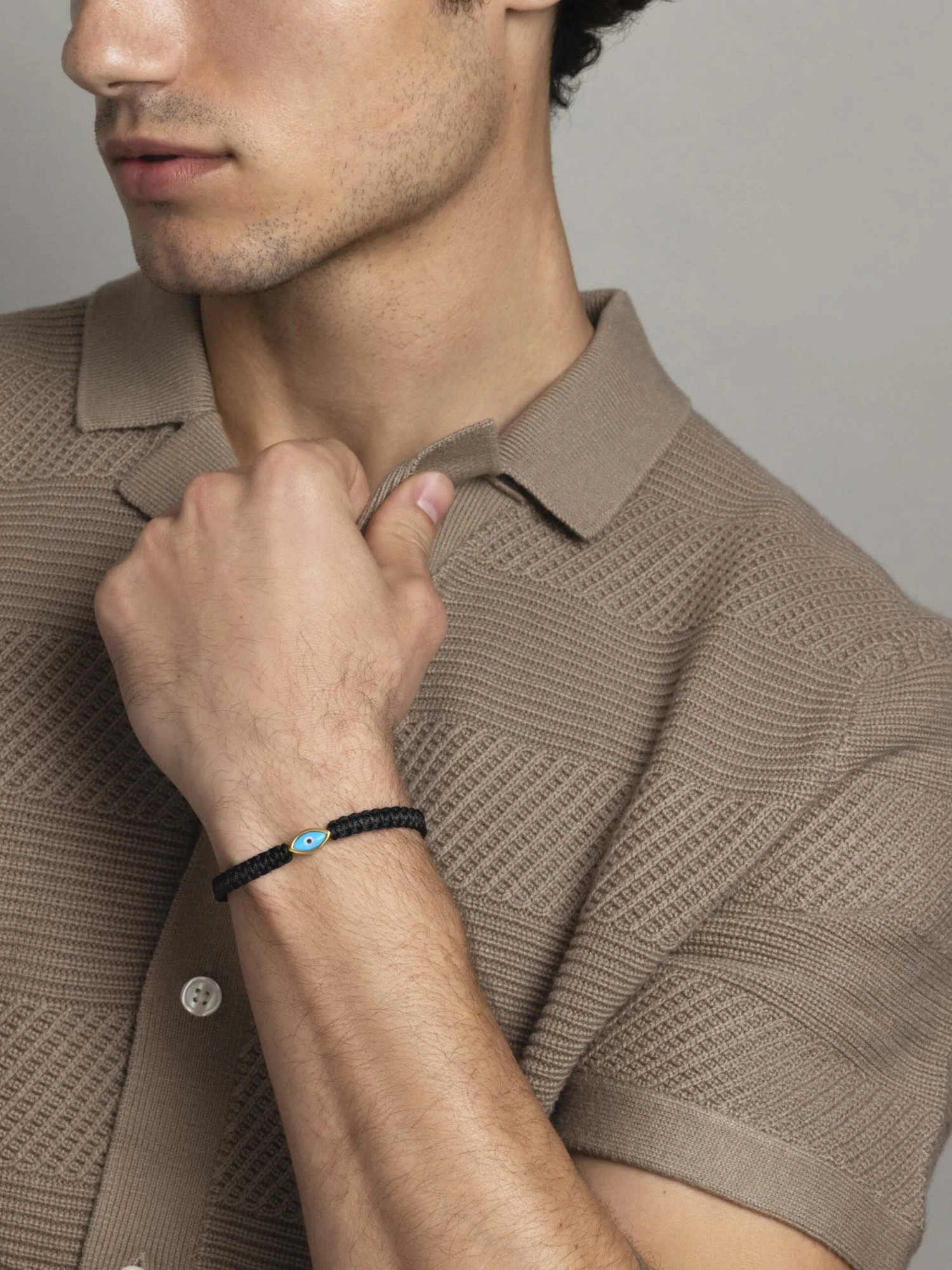 Nialaya Men's Black String Bracelet With Gold Evil Eye 5 Nialaya Men's Black String Bracelet With Gold Evil Eye - Image 5