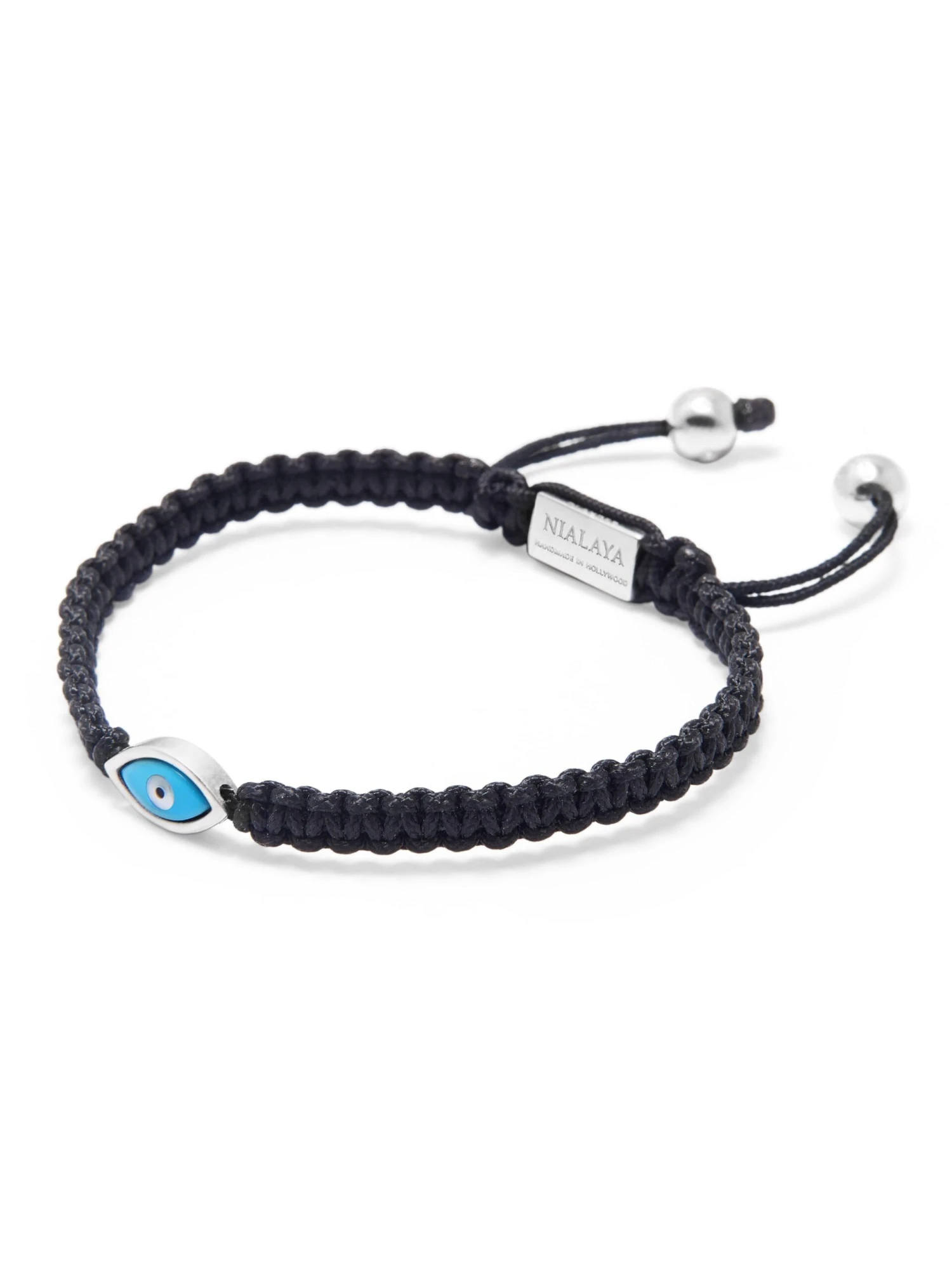 Nialaya Men's Black String Bracelet With Silver Evil Eye 3 Nialaya Men's Black String Bracelet With Silver Evil Eye - Image 3