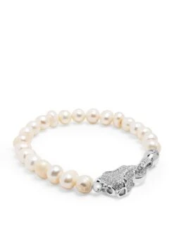 Nialaya Men's Pearl Bracelet With Silver Panther -Nialaya Jewelry Store nialaya women s beaded bracelet men s pearl bracelet with silver panther men s pearl bracelet with silver panther 30948796727368