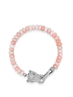 Nialaya Pink Opal Bracelet With Panther Head