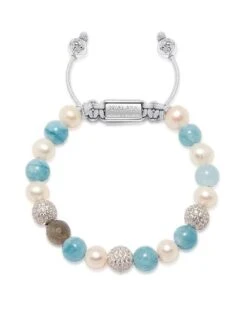 Nialaya Women's Beaded Bracelet With Aquamarine, Pearl, And Labradorite