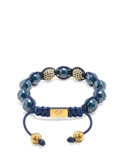 Nialaya Women's Beaded Bracelet With Blue Ceramic And Gold CZ Beads -Nialaya Jewelry Store nialaya women s beaded bracelet women s beaded bracelet with blue ceramic and gold cz beads women s beaded bracelet with blue ceramic and gold cz beads 1160763809