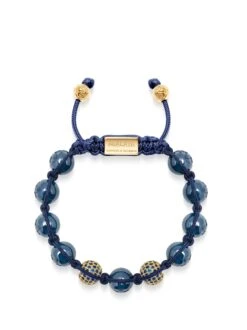 Nialaya Women's Beaded Bracelet With Blue Ceramic And Gold CZ Beads
