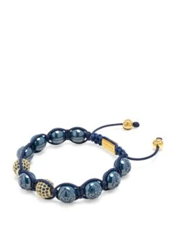 Nialaya Women's Beaded Bracelet With Blue Ceramic And Gold CZ Beads -Nialaya Jewelry Store nialaya women s beaded bracelet women s beaded bracelet with blue ceramic and gold cz beads women s beaded bracelet with blue ceramic and gold cz beads 1160763812