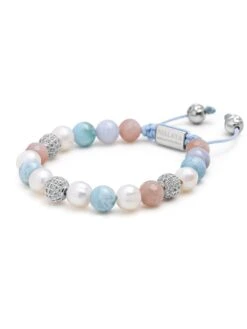 Nialaya Women's Beaded Bracelet With Larimar, Pearl, Blue Lace Agate And Pink Aventurine -Nialaya Jewelry Store nialaya women s beaded bracelet women s beaded bracelet with larimar pearl blue lace agate and pink aventurine women s beaded bracelet with aquamarine pearl and labradorite 2989087322