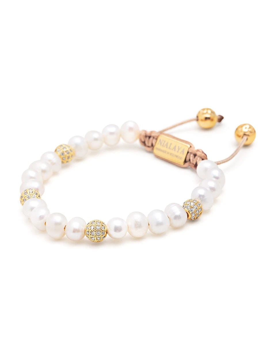 Nialaya Women's Beaded Bracelet With Pearl And Gold 3 Nialaya Women's Beaded Bracelet With Pearl And Gold - Image 3