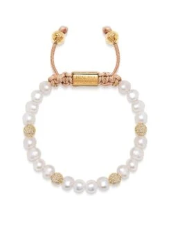 Nialaya Women's Beaded Bracelet With Pearl And Gold