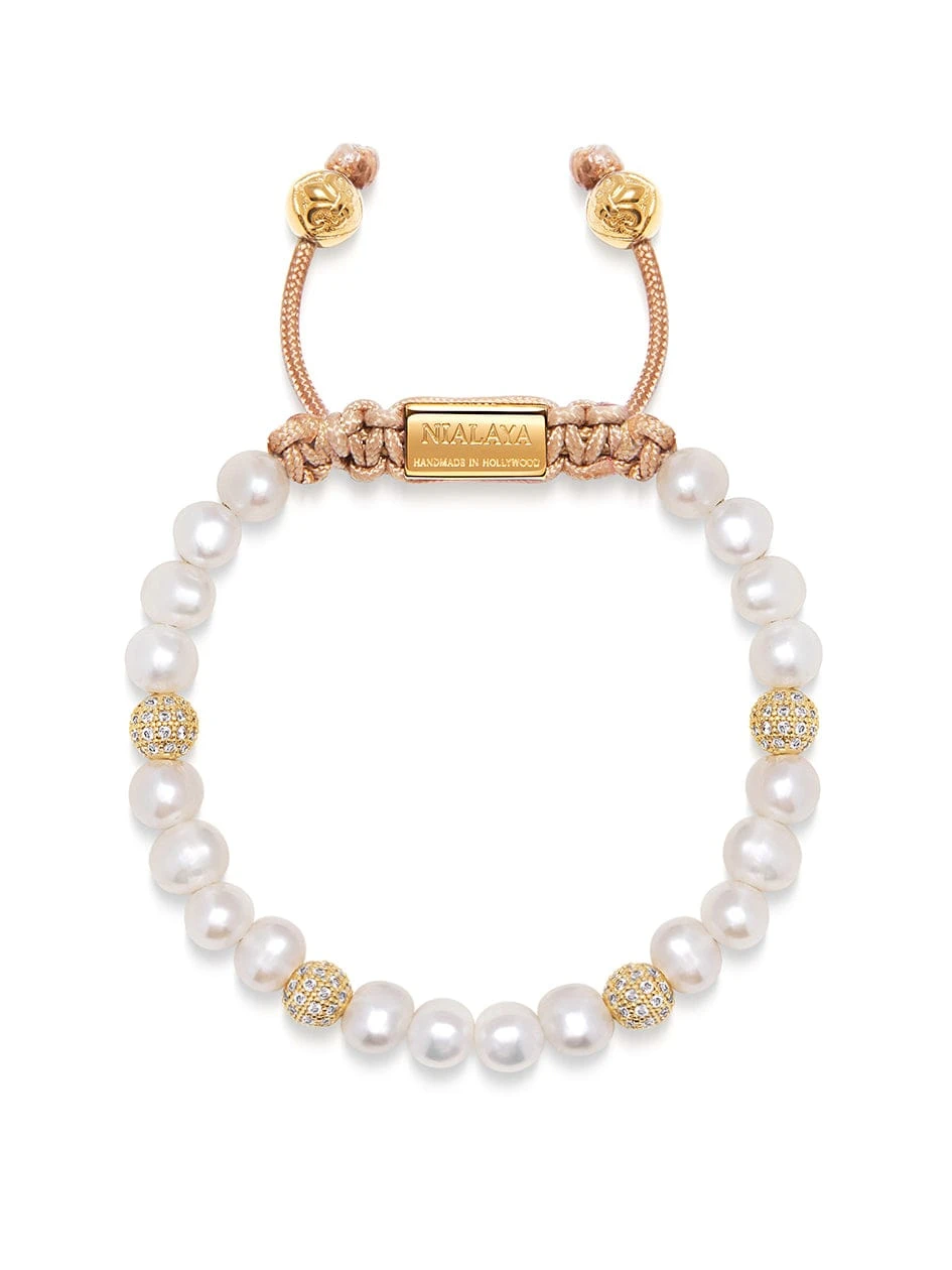 Nialaya Women's Beaded Bracelet With Pearl And Gold 1 Nialaya Women's Beaded Bracelet With Pearl And Gold