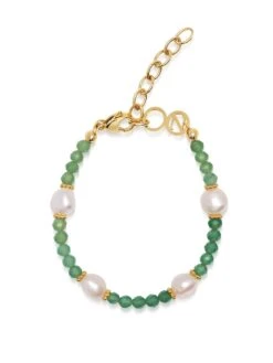 Nialaya Women's Beaded Bracelet With Pearl And Green Aventurine