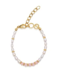 Nialaya Women's Beaded Bracelet With Pearl And Pink Opal