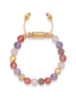 Nialaya Women's Beaded Bracelet With Rose Quartz, Amethyst, Cherry Quartz And Gold