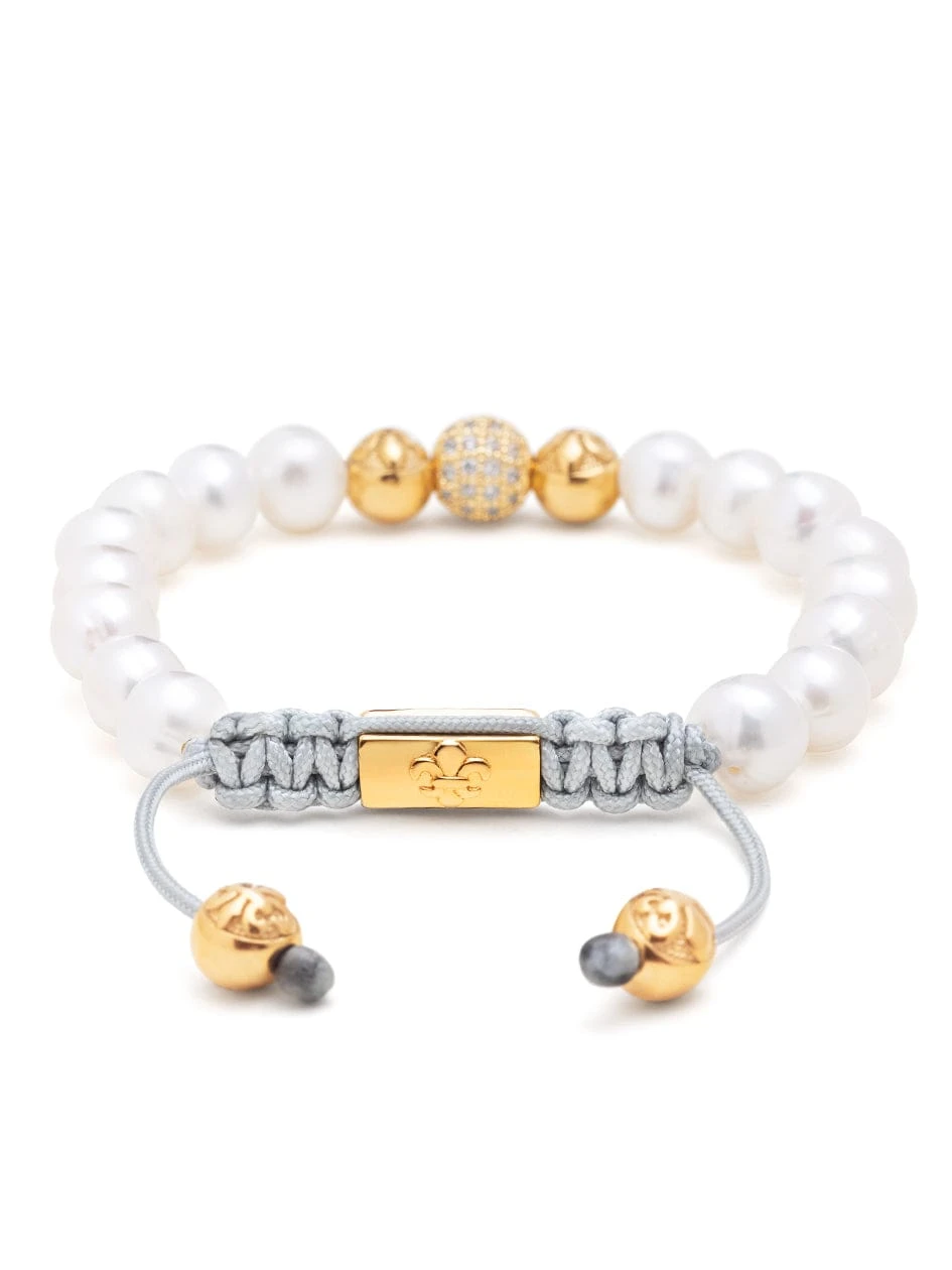 Nialaya Women's Beaded Bracelet With White Sea Pearl And Gold 4 Nialaya Women's Beaded Bracelet With White Sea Pearl And Gold - Image 4