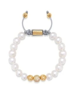 Nialaya Women's Beaded Bracelet With White Sea Pearl And Gold