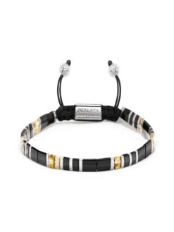 Nialaya Women's Bracelet With Black, White Marbled And Silver Miyuki Tila Beads