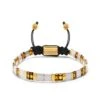 Nialaya Women's Bracelet With White, Marbled Amber And Gold Miyuki Tila Beads