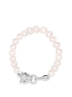 Nialaya Women's Pearl Bracelet With Silver Panther Head