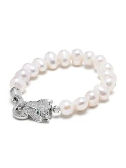 Nialaya Women's Pearl Bracelet With Silver Panther Head 5 Nialaya Women's Pearl Bracelet With Silver Panther Head -Nialaya Jewelry Store nialaya women s beaded bracelet women s pearl bracelet with silver panther head 30429394468936