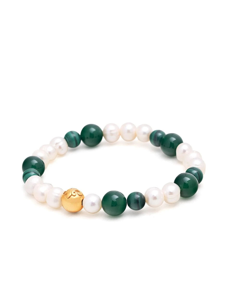 Nialaya Women's Wristband With Pearls And Malachite 3 Nialaya Women's Wristband With Pearls And Malachite - Image 3