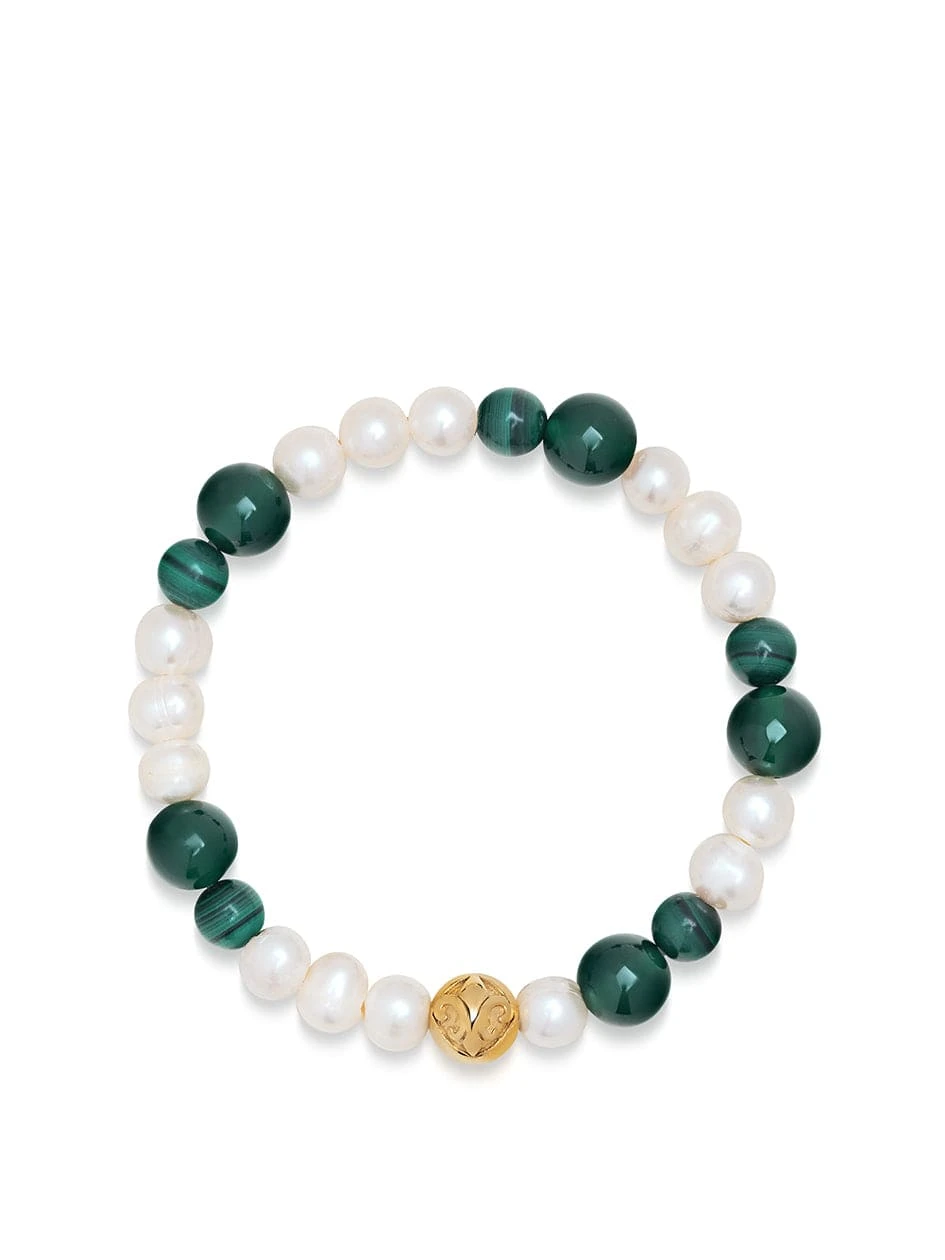 Nialaya Women's Wristband With Pearls And Malachite 1 Nialaya Women's Wristband With Pearls And Malachite