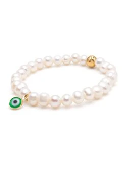 Nialaya Wristband With White Pearls And Green Evil Eye Charm -Nialaya Jewelry Store nialaya women s beaded bracelet wristband with white pearls and green evil eye charm 30801618206792
