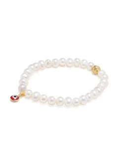 Nialaya Wristband With White Pearls And Red Evil Eye Charm 9 Nialaya Wristband With White Pearls And Red Evil Eye Charm -Nialaya Jewelry Store nialaya women s beaded bracelet wristband with white pearls and red evil eye charm 30801630396488