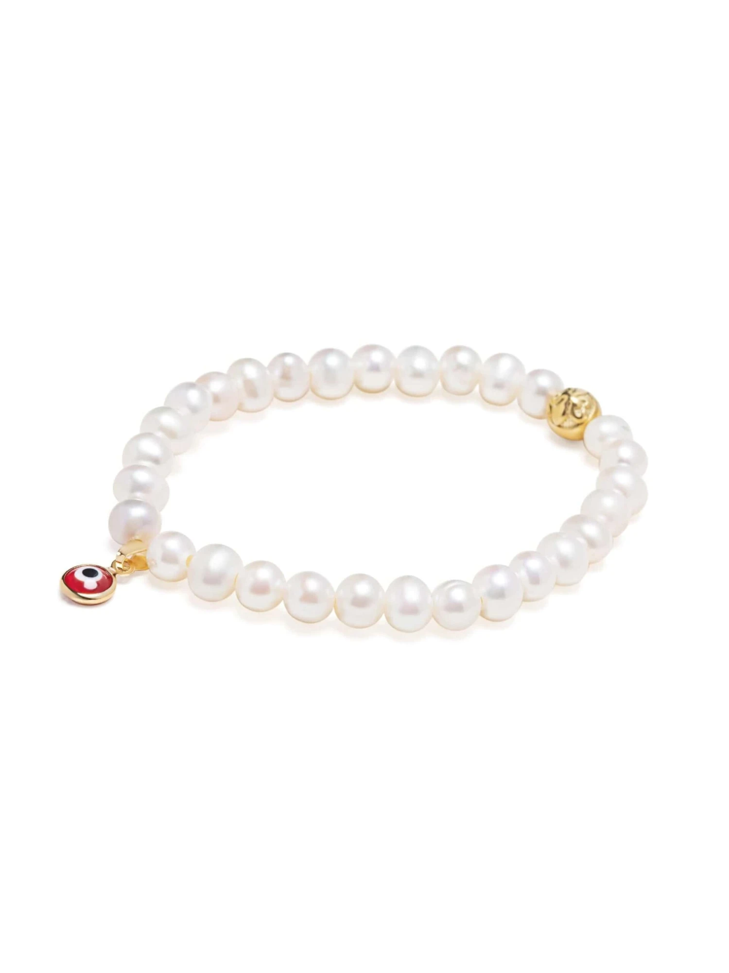 Nialaya Wristband With White Pearls And Red Evil Eye Charm 3 Nialaya Wristband With White Pearls And Red Evil Eye Charm - Image 3