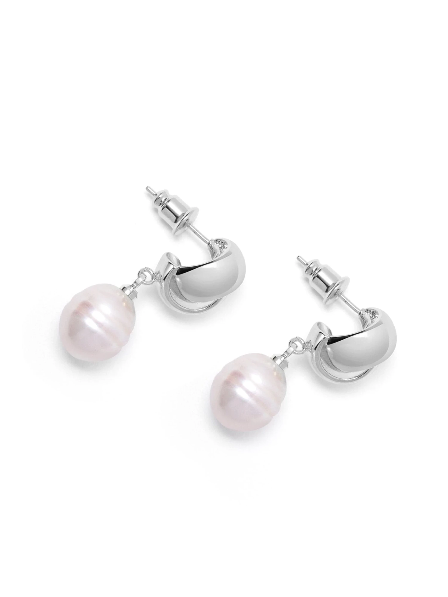 Nialaya Pearl Drop Earrings In Silver 3 Nialaya Pearl Drop Earrings In Silver - Image 3