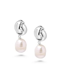 Nialaya Pearl Drop Earrings In Silver