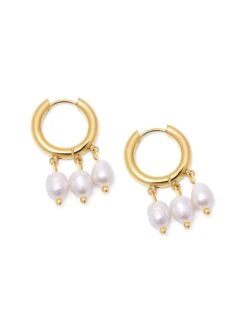 Nialaya Triple Drop Pearl Hoops In Gold -Nialaya Jewelry Store nialaya women s earrings triple drop pearl hoops in gold triple drop pearl hoops in gold wear 072 1171543999