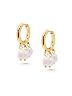Nialaya Triple Drop Pearl Hoops In Gold