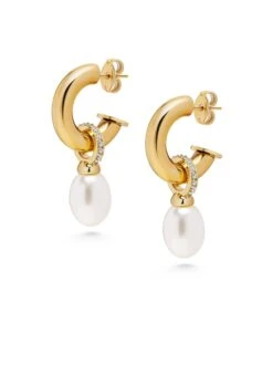 Nialaya Women's Chunky Pearl Hoops