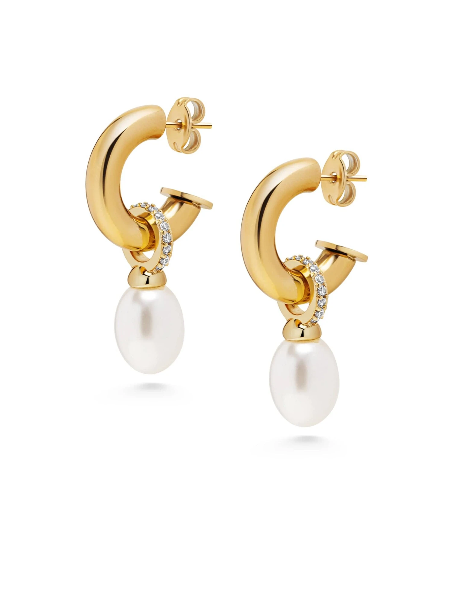 Nialaya Women's Chunky Pearl Hoops 1 Nialaya Women's Chunky Pearl Hoops