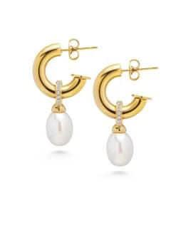 Nialaya Women's Chunky Pearl Hoops 7 Nialaya Women's Chunky Pearl Hoops -Nialaya Jewelry Store nialaya women s earrings women s chunky pearl hoops wear 039 30501431115848