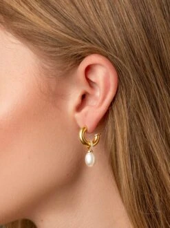 Nialaya Women's Chunky Pearl Hoops 9 Nialaya Women's Chunky Pearl Hoops -Nialaya Jewelry Store nialaya women s earrings women s chunky pearl hoops wear 039 30501479874632