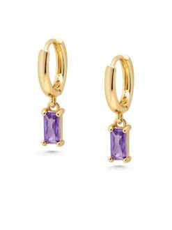 Nialaya Women's Huggie Earrings With Purple Charm