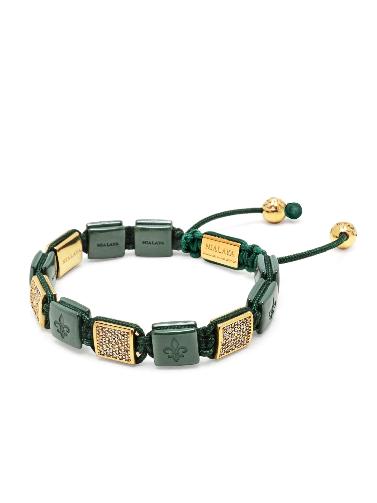 Nialaya Women's Dark Green Ceramic Flatbead Bracelet With Gold CZ 3 Nialaya Women's Dark Green Ceramic Flatbead Bracelet With Gold CZ - Image 3