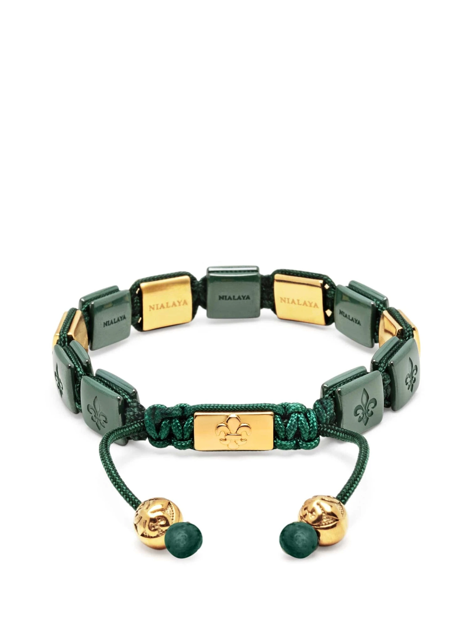 Nialaya Women's Dark Green Ceramic Flatbead Bracelet With Gold CZ 4 Nialaya Women's Dark Green Ceramic Flatbead Bracelet With Gold CZ - Image 4