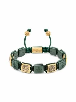 Nialaya Women's Dark Green Ceramic Flatbead Bracelet With Gold CZ