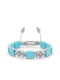Nialaya Women's Turquoise Flatbead Bracelet With Dorje Bead In Silver